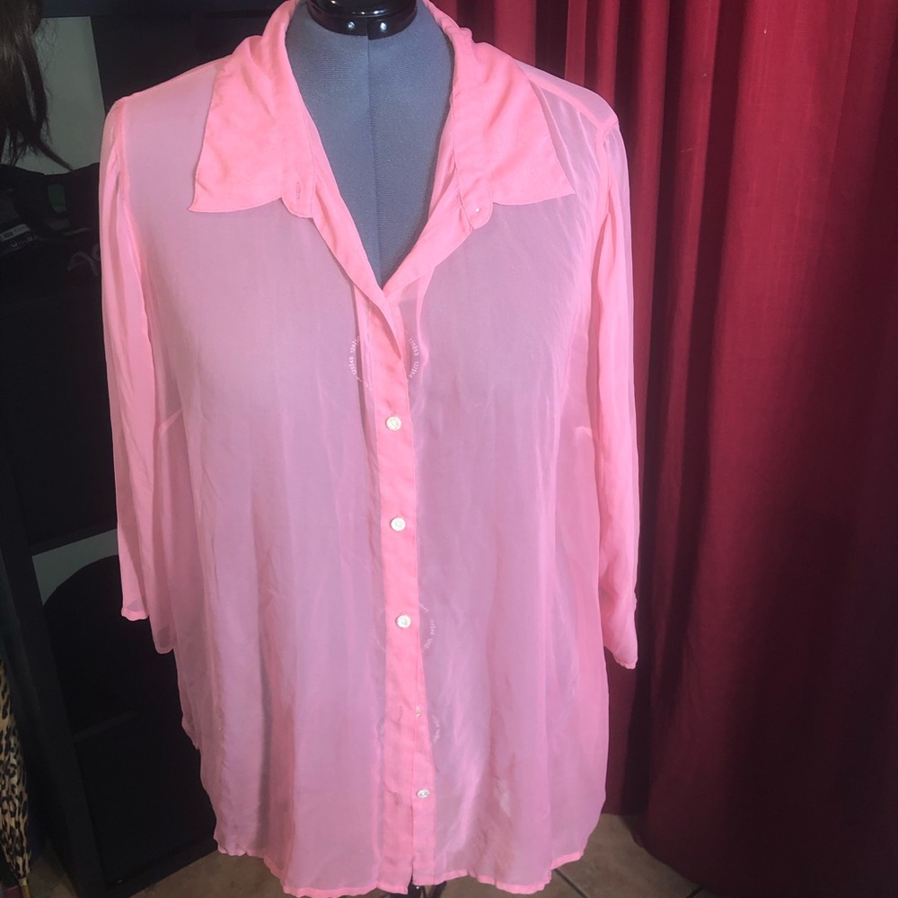 Pink sheer button down shirt